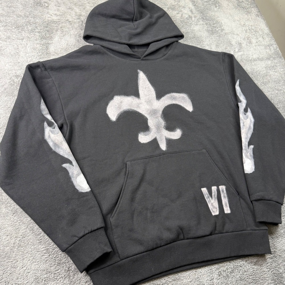 Black Lil Wayne Graphic Fleur-de-Lis Pullover Hoodie VI - Picture 2 of 9